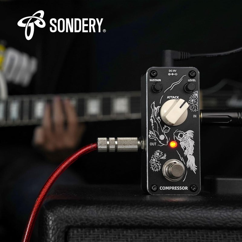 Sondery Compressor Pedal for Electric Guitar and Bass, Mini Compression Pedal True Bypass, Controls by Sustain Level and Attach, Art Design Series - Image 4